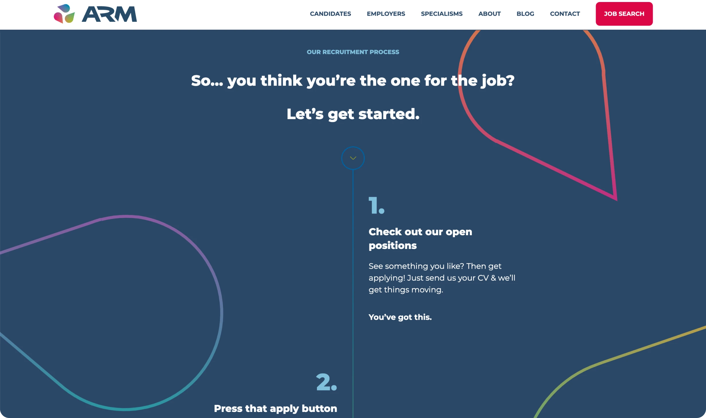 A desktop screenshot of the the ARM recruitment job search journey