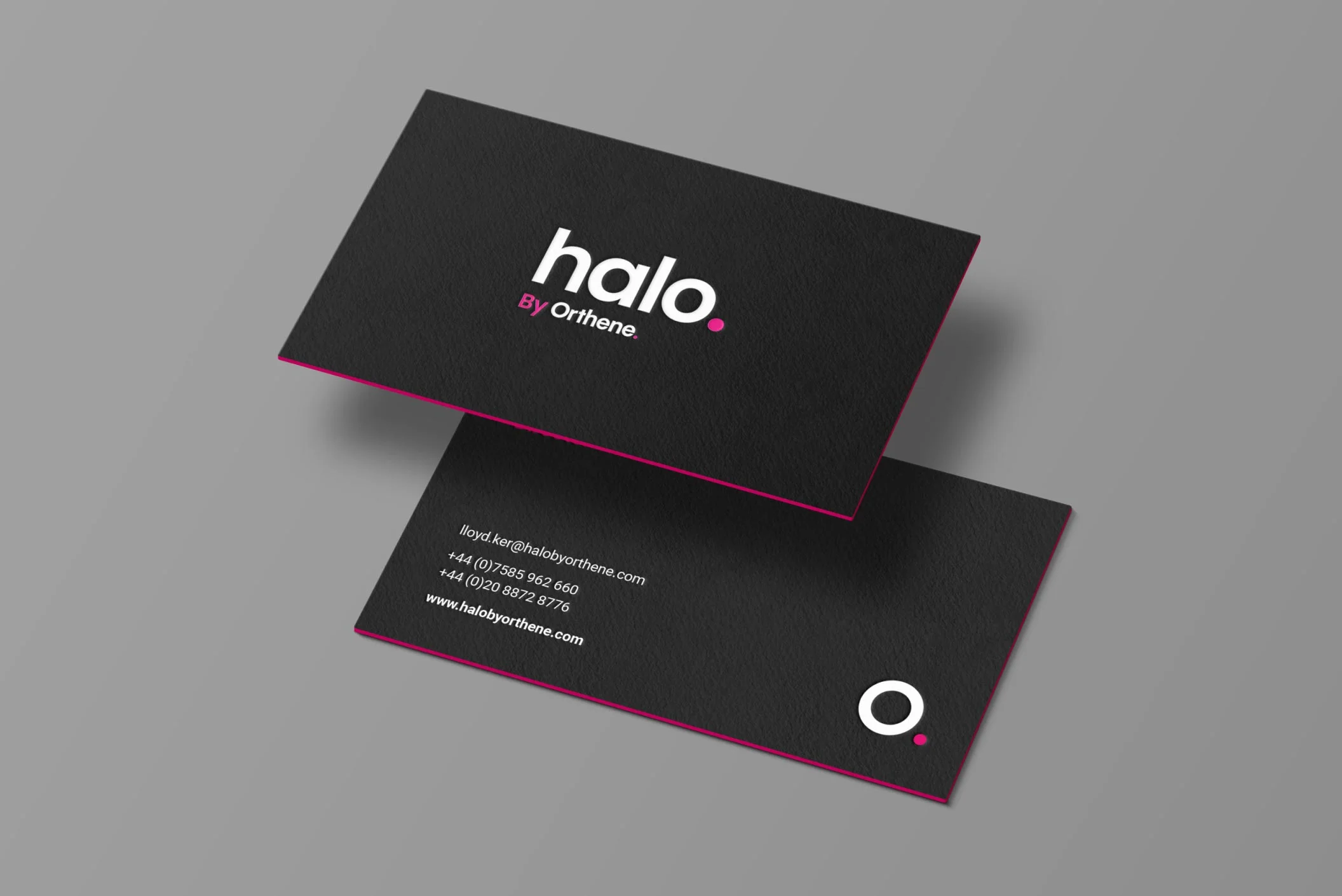 Front and back design of Halo business card