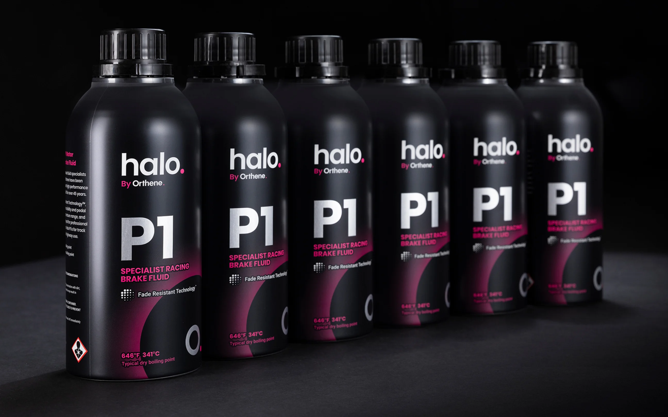 A row of Halo P1 bottles